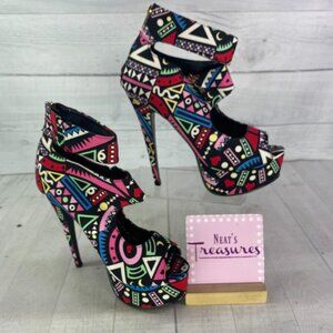 AMI Clubwear RED HEART Colorful Stiletto Platforms Ultra High Heel Shoes Sz 8.5